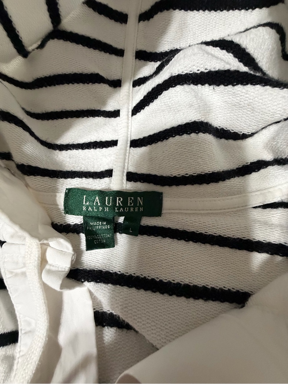 Ralph Lauren White and Black Striped Crewneck Hooded Sweater - Picture 3 of 7